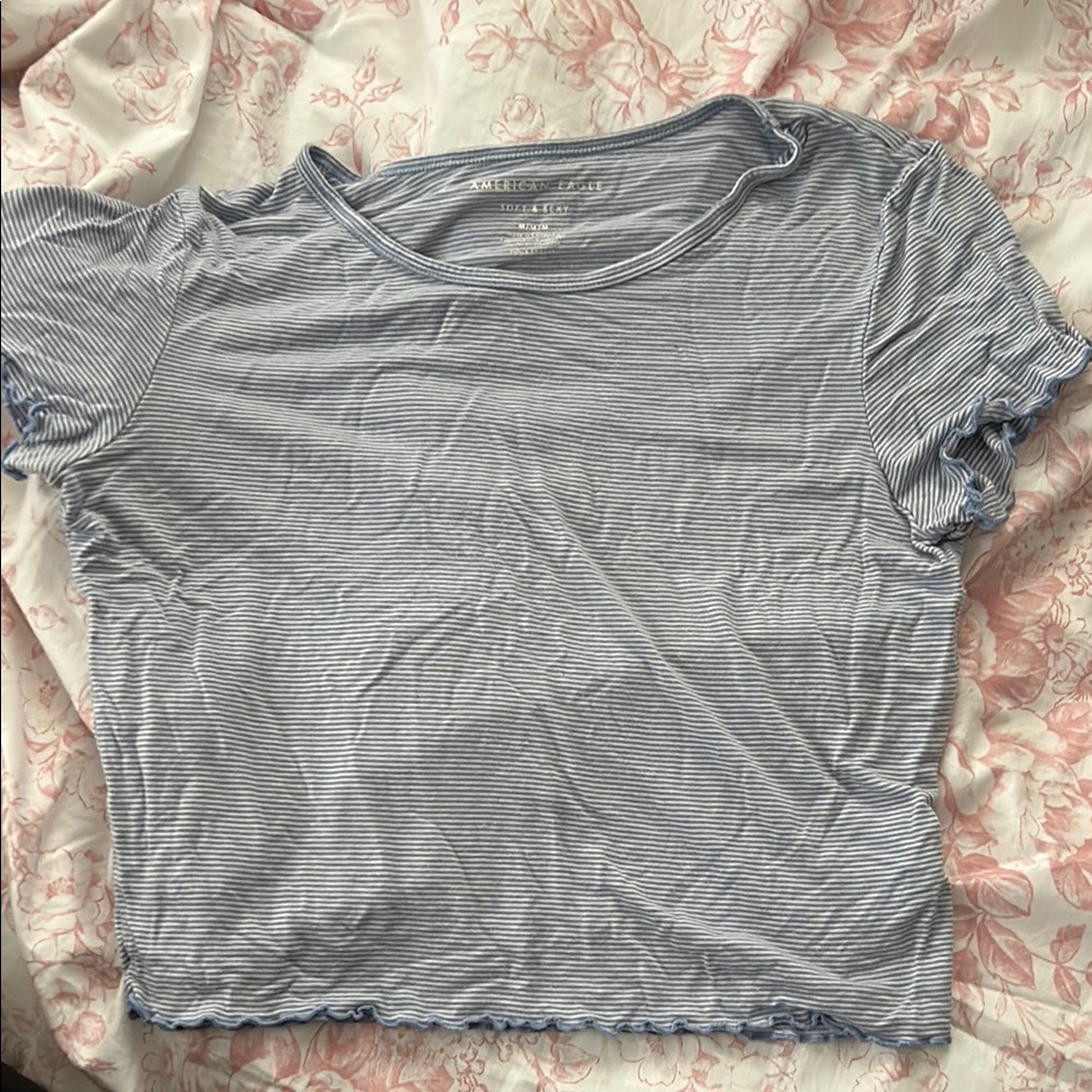 American Eagle Outfitters Gray Crop Fitted Short Sleeve Tee